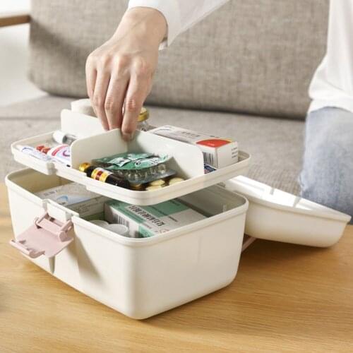 Three-Color Household Pill Portable Medical Bag Plastic Drawer Medicine PP Capacity Container Sundries Folding Multi-Layer