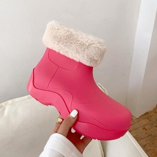 Termainoov Women Rainboots Platform Short Boot Winter with Fur Warm Waterproof Non-slip Ankle Boots