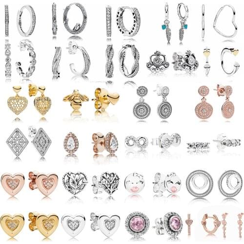 CHAMSS Fashion Wild New 100% 925 Sterling Silver Earrings Sparkling Heart-shaped Signature Round Earplugs Rose Gold