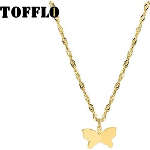 TOFFLO Stainless Steel Jewelry Bow Tie Titanium Steel Necklace Womens Sweet Clavicle Chain BSP736