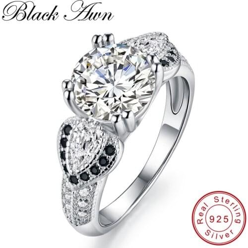 [BLACK AWN] Neo-Gothic 4.0g 925 Sterling Silver Jewelry Trendy Wedding Rings for Women Engagement Ring Femme Bijoux Bague C103
