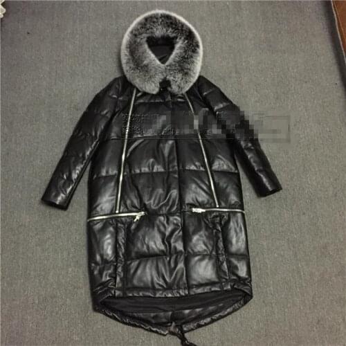 Winter Natural Loose Sheepskin Down Coat Women Thicken Sheepskin Outerwear Zippers Hooded Female Long Sheepskin Down Coat M-2XL