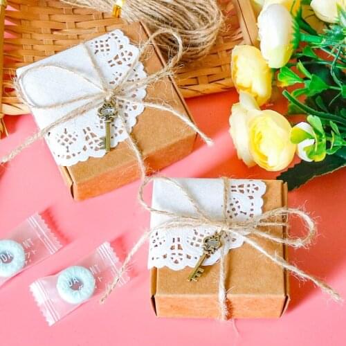 10sets Kraft Gift Box DIY Handmade Soap Candy Packaging Boxes with Paper Doilies Key String Wedding Party Wrapping Supplies