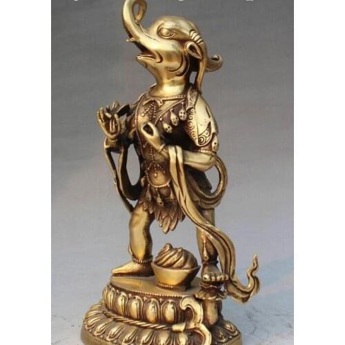 11" Tibetan Buddhism Bronze Ganapati Elephant Mammon Wealth God Buddha Statue