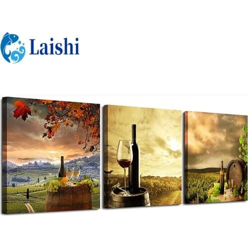 3pcs Diamond Painting Wine, winery, green grapes DIY Embroidery Cross Stitch Art Craft Full Square/Round Rhinestone Home decor