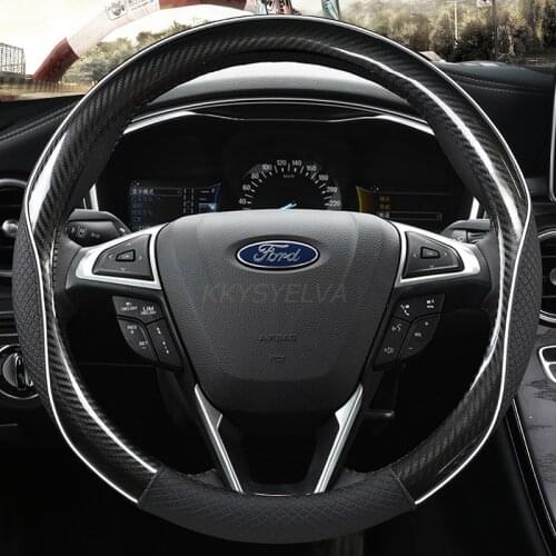 38CM Carbon Fiber +Leather Car Steering Wheel Cover Anti-slip for Ford Focus 2 3 MK1 MK2 MK3 Auto Interior Accessories