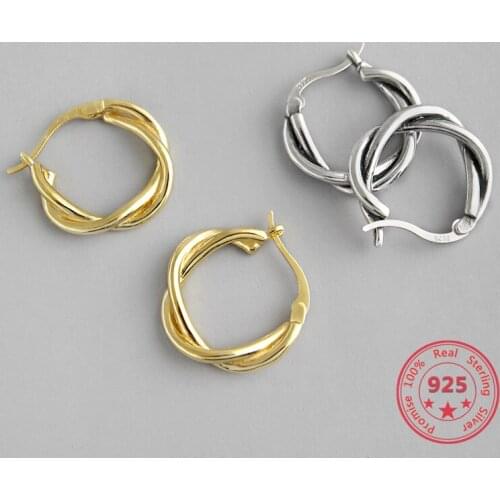 925 Sterling Silver Earrings Vintage Old Woven Twist Female Earrings Earrings Personalized Gold-plated Earrings