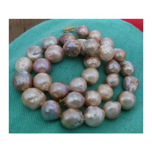 Free shipping >>>>noble jewelry 12-13mm natural south seas baroque gold pink purple pearl necklace 14K