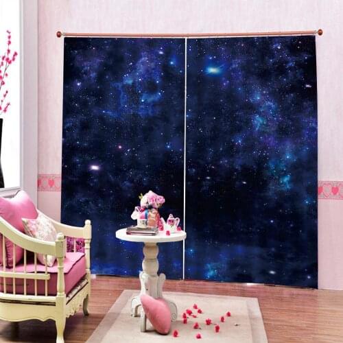 Photo Custom Night starry sky pattern Curtain For office Living room Polyester Fabric Blackout Drapes Sets (Left and Right Side)