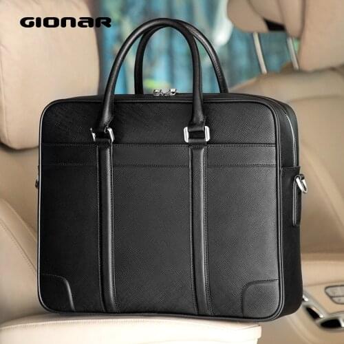 GIONAR Mens Messenger Laptop Bags for Work Genuine Real Leather Briefcase Satchel Handbag Crossbody Shoulder Bag