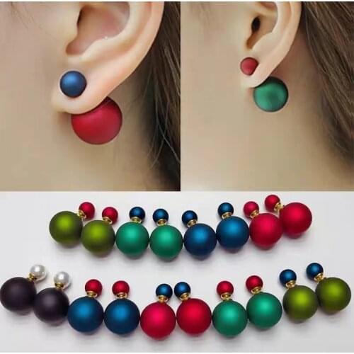 Hot Selling Double Sides Big Pearl Stud Earrings Candy Colors Rubber Big Ball Earrings Women Party Bead Ear Stud Jewelry Gift