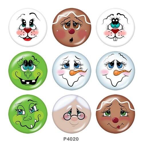 Snowman rabbit Christmas 12mm/18mm/20mm/25mm/30mm Round glass cabochon flat back Making findings snap button jewelry P4020
