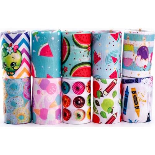 Mix 5*1/5*2 Yards 75mm Random Heat Transfer Cake Printed for Hair Bows DIY Crafts Handmade Accessories