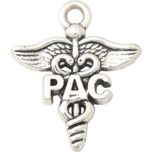 RAINXTAR Fashon Alloy Physician Assistant Certified Medical Symbol PAC Charms 19*23mm 50pcs AAC063