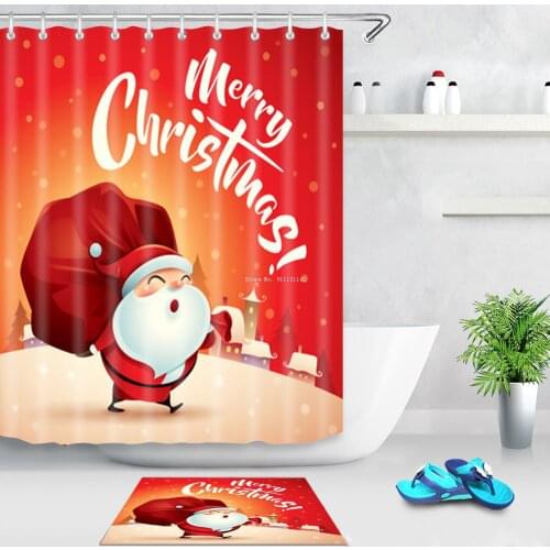 Cartoon Q Version of Santa Claus Digital Print Bath Curtain Polyester Mildewproof Waterproof Bathroom Curtain