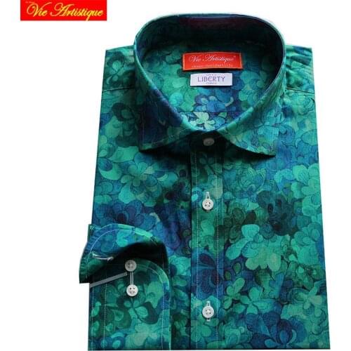 Custom tailor made Mens bespoke shirts business formal wedding ware bespoke blouse liberty cotton green sea flower bohemian