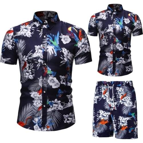Men Two Piece Suit Set Hawaiian Shirt and Shorts Sets 2021 Summer Short Sleeve Floral Beach Shirts Men Party Vacation Clothing