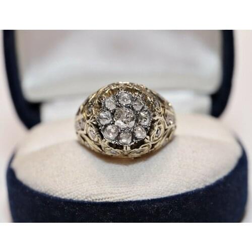 ANTIQUE OTTOMAN ORIGINAL 14K GOLD NATURAL DIAMOND DECORATED STRONG RING