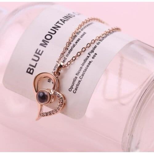 I Love You Necklace 100 Languages Heart Love Necklacel Love Memory Projection Necklace Female Alloy Pendant Jewelry