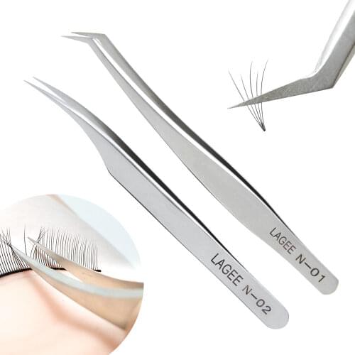 LAGEE eyelash extension tweezer isolator stainless steel professional for volume lash precise straight curved N-01 02 bulk