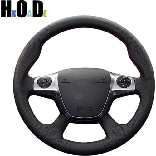 Black Artificial Leather Hand-stitched Car Steering Wheel Cover for Ford Focus 3 2012-2014 KUGA Escape 2013-2016