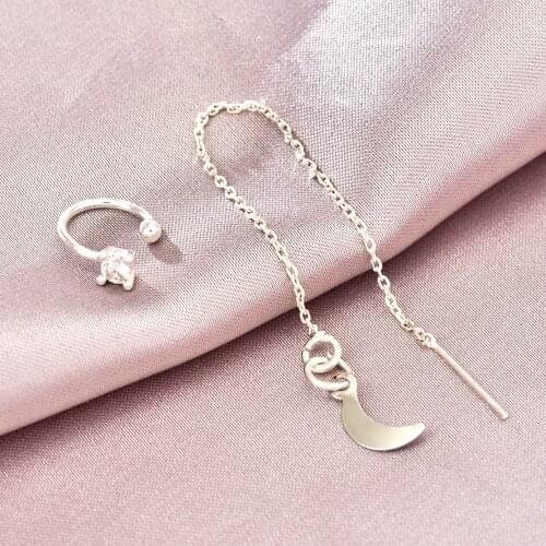 Simple Punk Hip Hop Clip Asymmetric Ring Long Chain Earrings for Women Geometric Tassel Piercing Earring Party Jewelry Gift