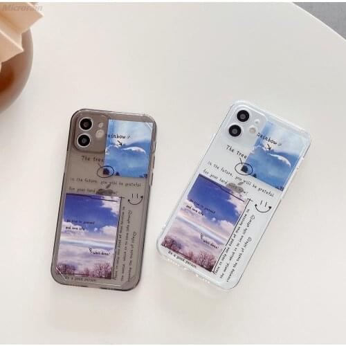 English Rainbow Sky Transparent Silicone Case For iPhone 12 11 Pro Max Mini 7 8 Plus XR X SE TPU Soft Cover Funda