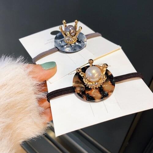 Crown Pearl Hair Ties Elastic Hair Bands Headdress Rhinestone Metal Crown Leopard Hair Accessories Rubber Bands Gums Wholesale