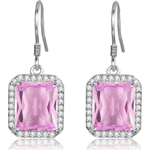 Szjinao Square Silver 925 Jewelry Earring With Real Stones Diamond Pink Crystal Earrings For Women Trendy Jewellery Fashion Hot