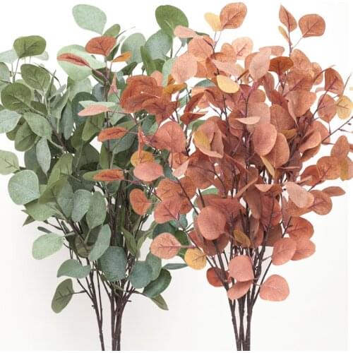 Silk Leaf Eucalyptus Artificial green Leaves For Wedding Decoration DIY Wreath Gift Scrapbooking Craft Leaves Plants Fake Flower