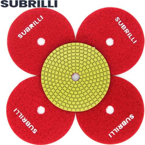 SUBRILLI 5pcs 4" Diamond Polishing Pad Flexible Grinding Sanding Disc For Granite Marble Concrete Floor Polish Buffing Wheels