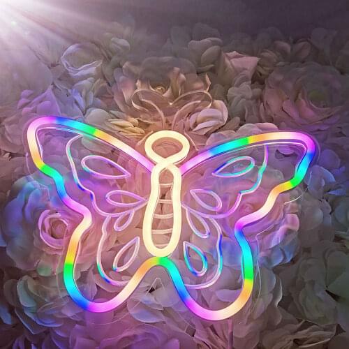 Rainbow Butterfly Crown Light Sign USB Powered Colorful Dimmable Switch Led Neon Sign for Bedroom Shop Bar Sign Party Decoration