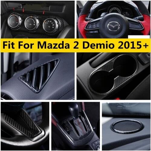 Carbon Fiber Accessories For Mazda 2 Demio 2015 - 2019 Dashboard Front Speaker Ring AC Air Vent Steering Wheel Decor Cover Trim