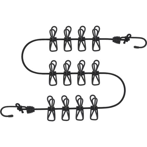 Retractable Clothesline Elastic Washing Line With 12 Clips Home Socks Underwear Clothes Hanger Windproof Stretch Drying Rack