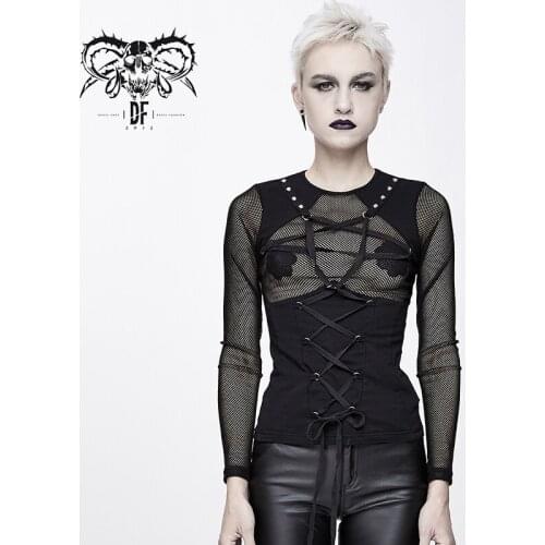 Devil Fashion Womens Gothic Daily Long Sleeve T-shirts Sexy Slim Fit Pentagon Star Decoration Personality Casual Tees