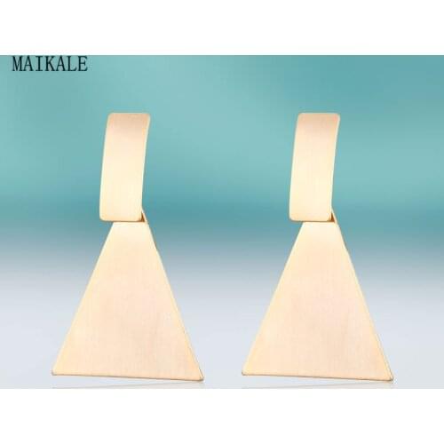 MAIKALE Simple Geometric Triangle Metal Earrings Gold Color Statement Earring Big Drop Long Earrings for Women Classic Jewelry