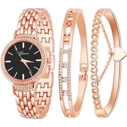 Diamond Womens Watch Quartz Watch Bracelet Three-Pieces Set Wrist Watches for Women Luxury Brand Relogio Feminino