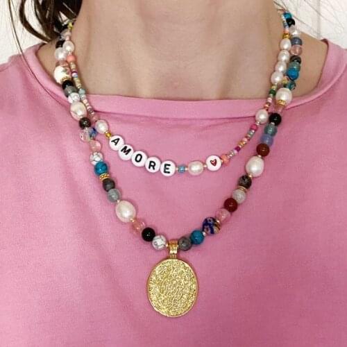 2021 women exquisite charm name necklace amore beaded choker birthday gift for friends handmade bohemian boho pearl Accessories