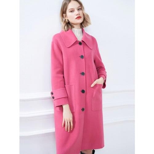 Womens Clothing 2021 Winter New Rose Red Peter Pan Collar Double Faced Wool Coat Womens Woolen Coat