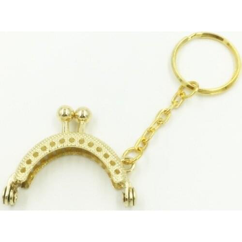 10Pcs Gold Plated Clutch Coins Purse Purse Metal Arc Frame Kiss Clasp With Key Ring Handbag Handle 4x3.5cm