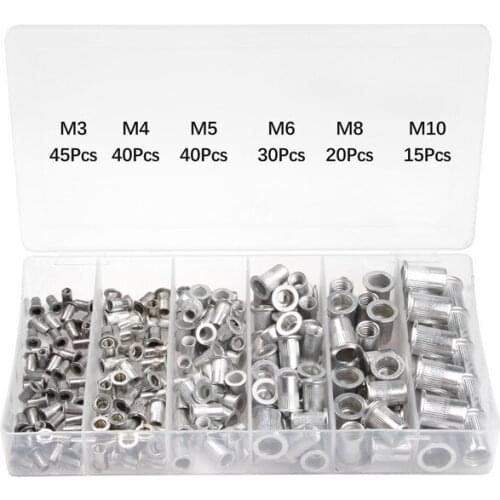 190pcs Rivet Nuts M3 M4 M5 M6 M8 M10 With Box Aluminum Alloy Flat Head Threaded Insert Nut Rivet Cap Set Threaded Nuts
