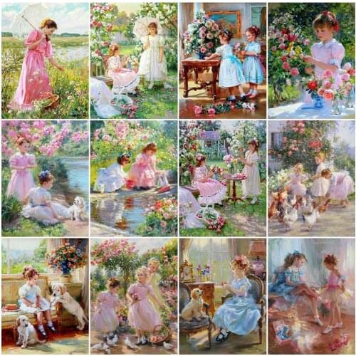 Diamond Painting Portrait Girl Picture Full Square Diamond Embroidery Garden Scenery Rhinestone Mosaic Manual Hobby