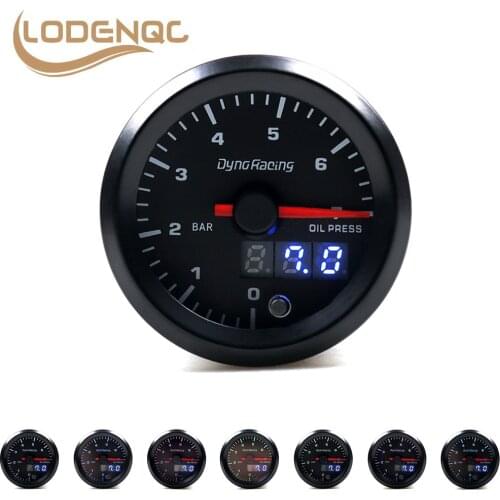 Lodenqc Car Meter Oil Pressure Gauge 2" 52mm Dual Display 0-7Bar 7 Colors LED Oil Press Meter High Speed Motor With Sensor