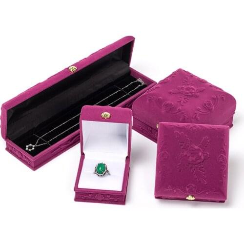 Bump Rose Print Velvet Wedding Ring Packaging Gift Box For Female Jewellery Earring Pendent Organizers Showcase Storage Portable