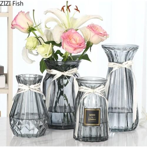Four-piece European-style Simple Glass Vase Transparent Hydroponic Plant Flowers Flower Vase Living Room Dining Table Home Decor