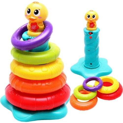 Childrens Jenga Educational Toys Duckling Duidui Rainbow Circle Toys Baby Infant Girls Ring Toy Electric Toy Music