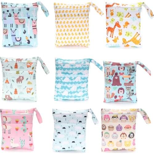 Baby Cloth Diaper Bag Mother Stroller Diapers Wet Bag Waterproof Reusable Portable Storage Pocket With Handle Single Zippers