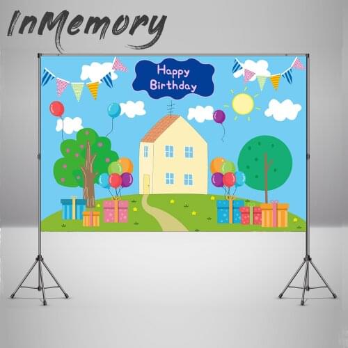 Cartoon Family Birthday Party Photography Studio Backdrop for Baby Shower Newborn Photo Booth Props Cake Table Banner