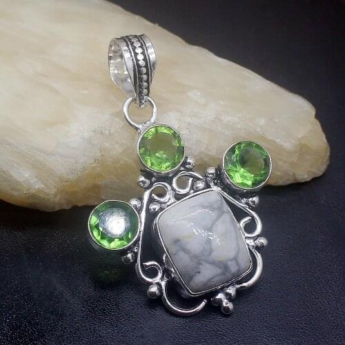 Gemstonefactory Jewelry Big Promotion Single Unique 925 Silver Vintage Peridot Dendritic Opal Jasper Lady Women Necklace Pendant