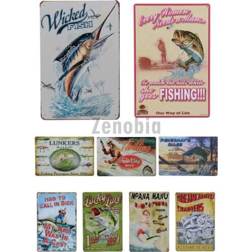 Go Fishing Shabby Tin Sign Vintage Bar Pub Up Metal Plate Poster Wall Decor Signs Iron Painting Retro Stickers Plaques 20x30cm